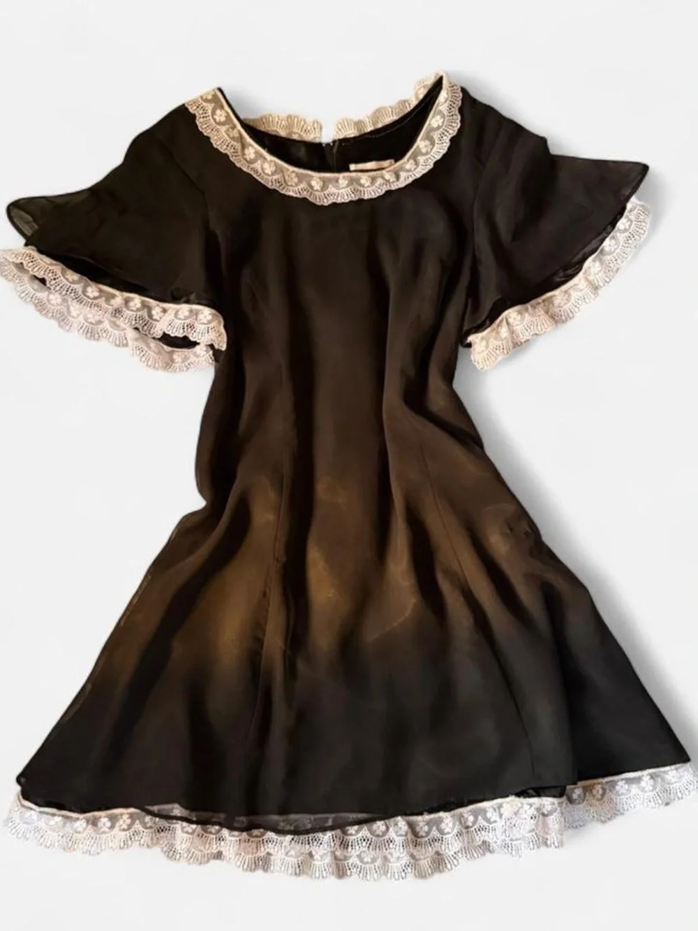 Black Lace Trim Short Sleeve Dress 6 - Picture 3 of 5